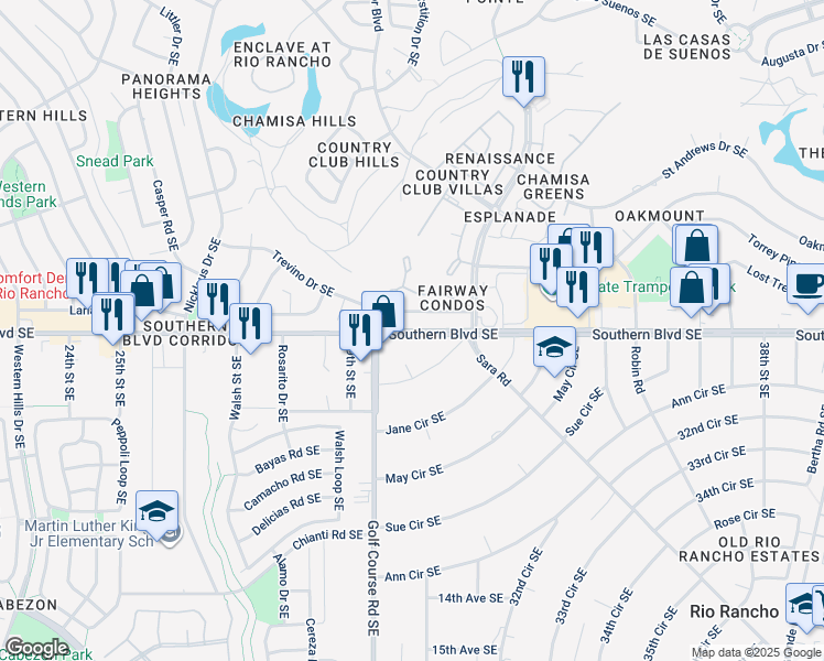 map of restaurants, bars, coffee shops, grocery stores, and more near 3002 Southern Boulevard Southeast in Rio Rancho