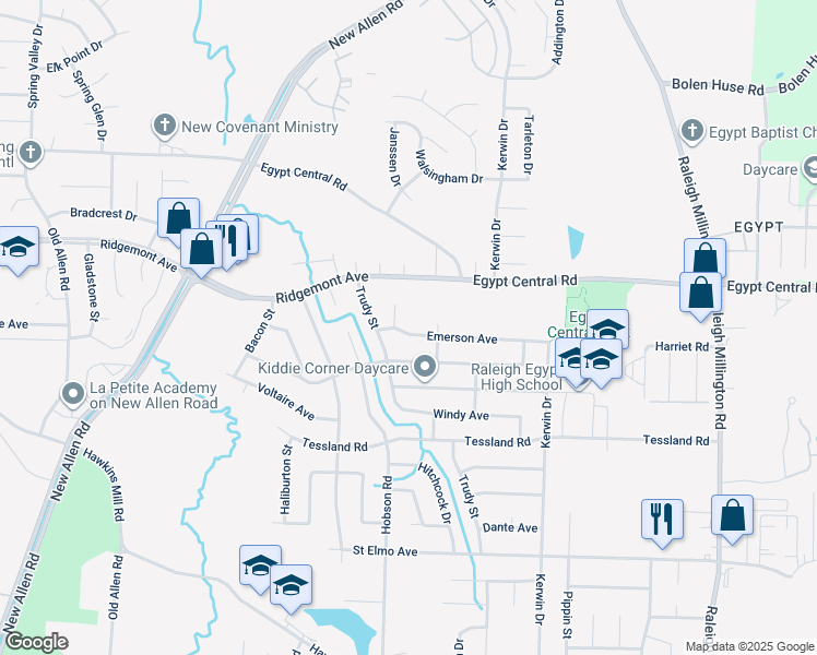 map of restaurants, bars, coffee shops, grocery stores, and more near 3764 Emerson Avenue in Memphis