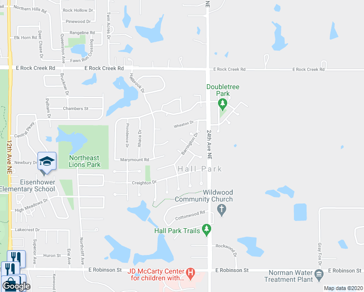 map of restaurants, bars, coffee shops, grocery stores, and more near 2206 Haverford Court in Norman