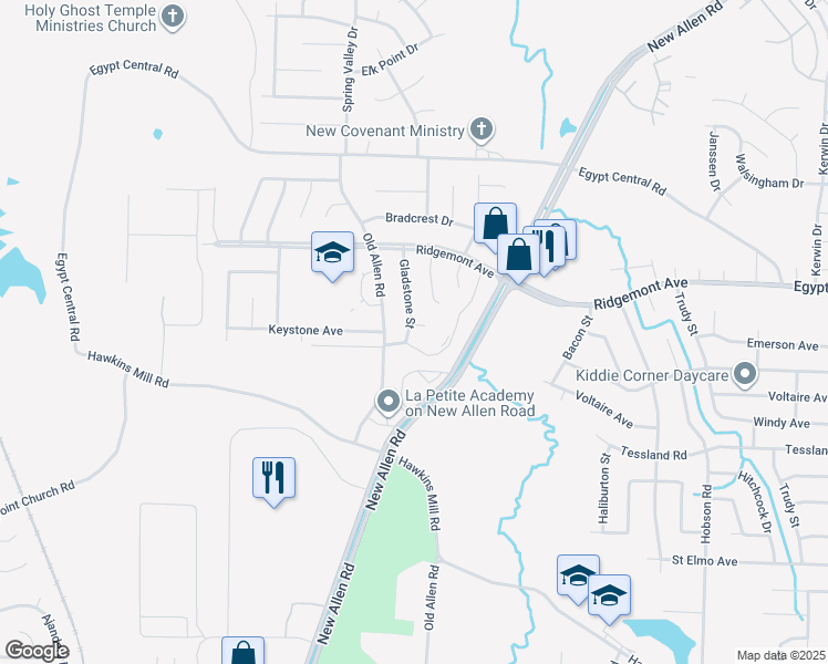map of restaurants, bars, coffee shops, grocery stores, and more near 4275 Gladstone Street in Memphis