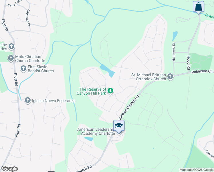 map of restaurants, bars, coffee shops, grocery stores, and more near 7214 Cuddington Drive in Charlotte