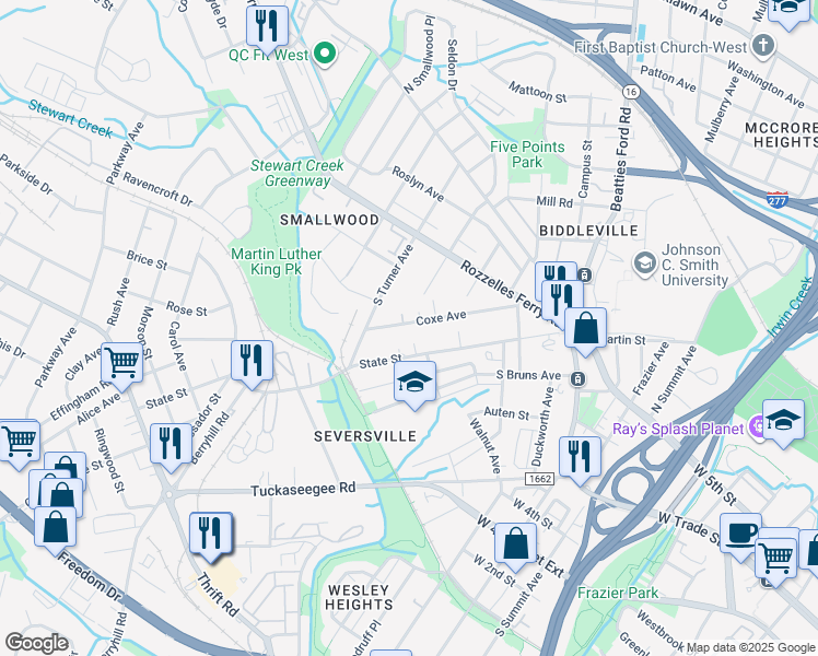 map of restaurants, bars, coffee shops, grocery stores, and more near in Charlotte