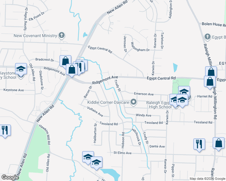 map of restaurants, bars, coffee shops, grocery stores, and more near 4279 Trudy Street in Memphis