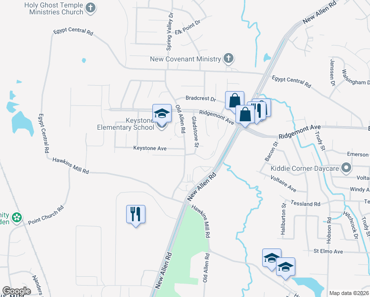 map of restaurants, bars, coffee shops, grocery stores, and more near 4301 Old Allen Road in Memphis
