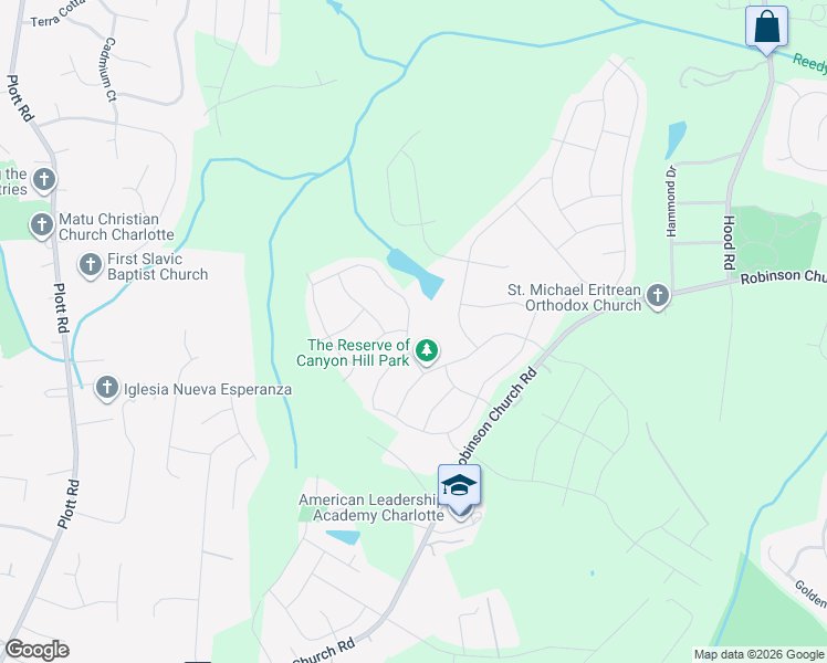 map of restaurants, bars, coffee shops, grocery stores, and more near 7214 Cuddington Drive in Charlotte