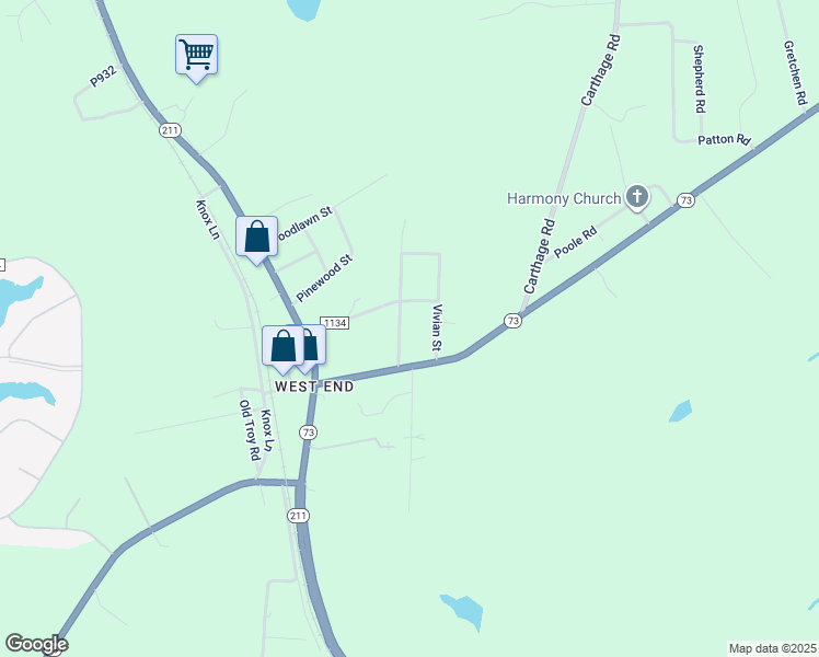 map of restaurants, bars, coffee shops, grocery stores, and more near 220 Voncannon Drive in Moore County