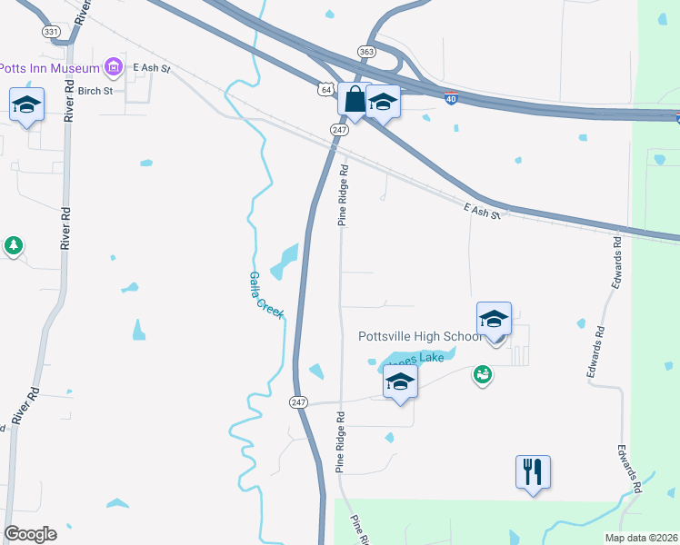 map of restaurants, bars, coffee shops, grocery stores, and more near 460 Pine Ridge Road in Pottsville
