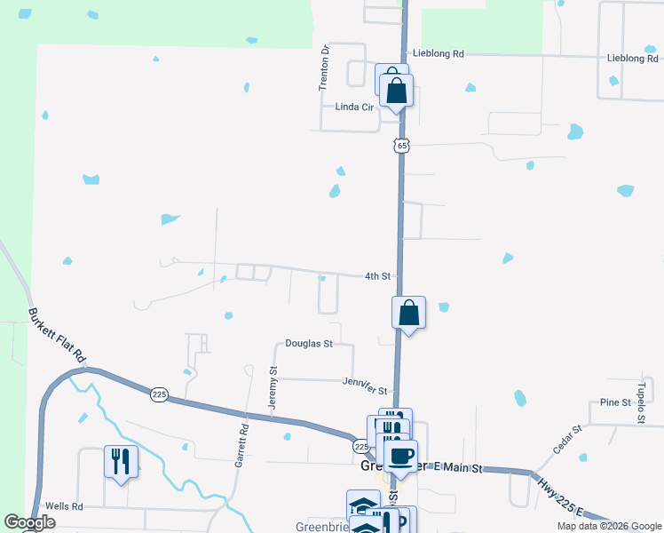 map of restaurants, bars, coffee shops, grocery stores, and more near 15-01 4th Street in Greenbrier