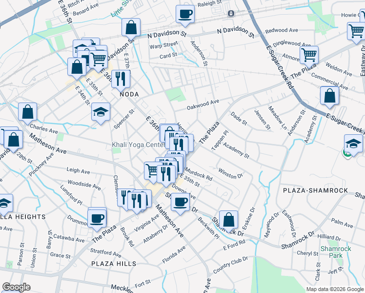 map of restaurants, bars, coffee shops, grocery stores, and more near in Charlotte