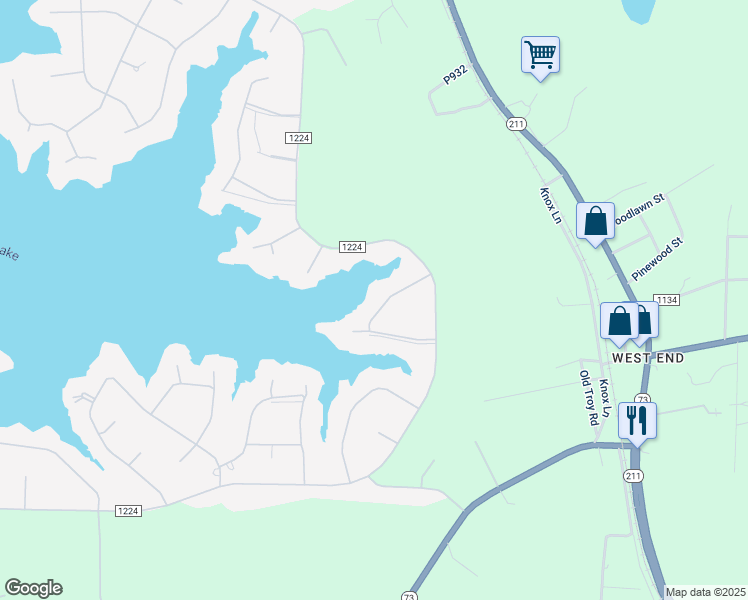 map of restaurants, bars, coffee shops, grocery stores, and more near 1360 Longleaf Drive East in Pinehurst