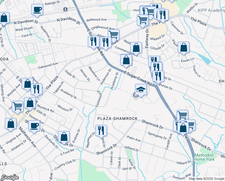 map of restaurants, bars, coffee shops, grocery stores, and more near in Charlotte