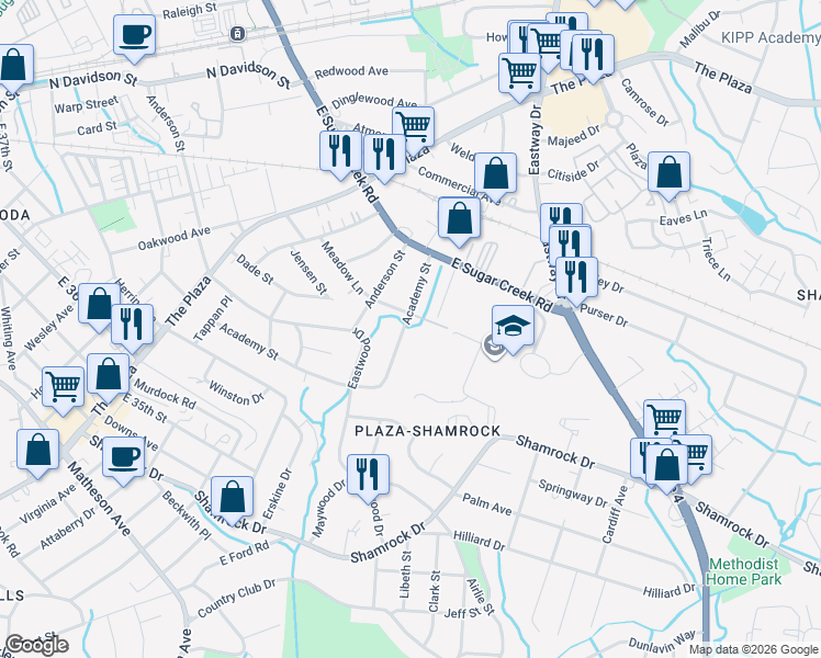 map of restaurants, bars, coffee shops, grocery stores, and more near in Charlotte