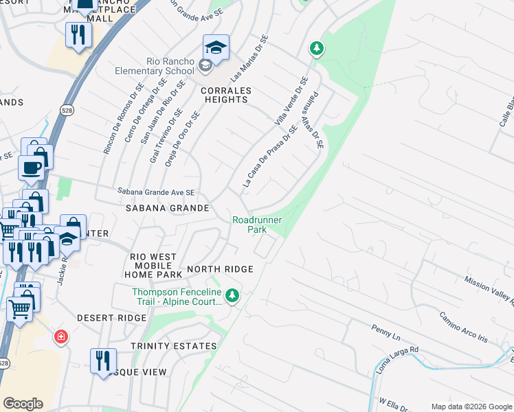 map of restaurants, bars, coffee shops, grocery stores, and more near 816 La Casa De Prasa Drive Southeast in Rio Rancho
