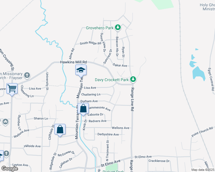 map of restaurants, bars, coffee shops, grocery stores, and more near 2544 Lisa Avenue in Memphis