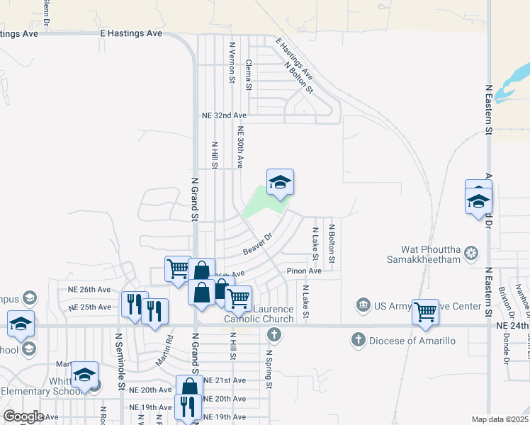 map of restaurants, bars, coffee shops, grocery stores, and more near 4011 Beaver Drive in Amarillo