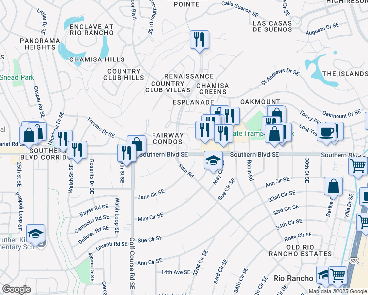 map of restaurants, bars, coffee shops, grocery stores, and more near 3101 Southern Boulevard Southeast in Rio Rancho