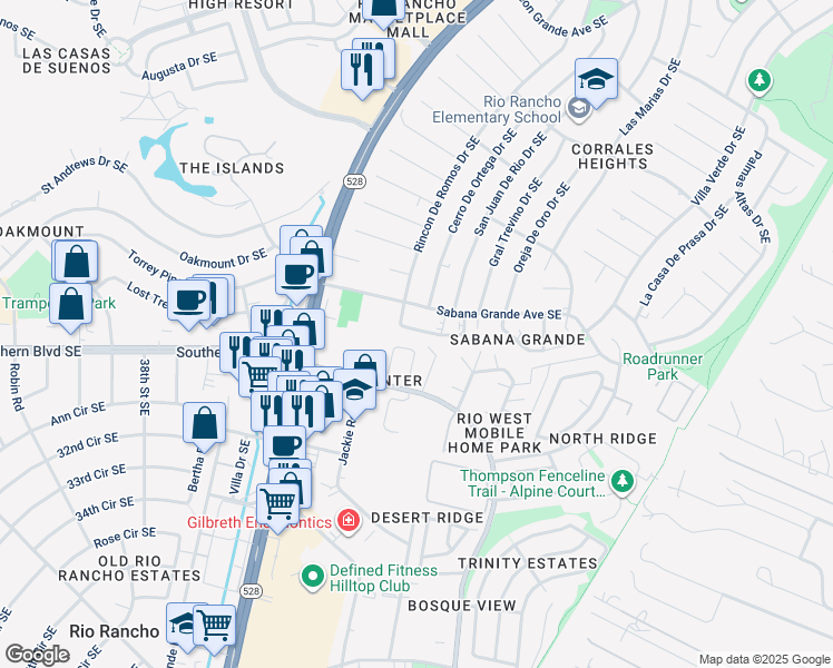 map of restaurants, bars, coffee shops, grocery stores, and more near 4253 Sabana Loop Southeast in Rio Rancho