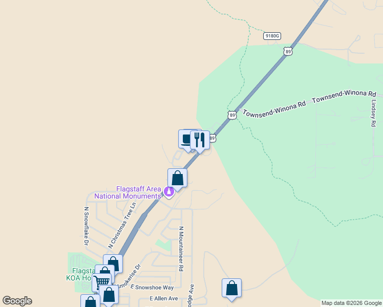 map of restaurants, bars, coffee shops, grocery stores, and more near 7161 U.S. 89 in Flagstaff