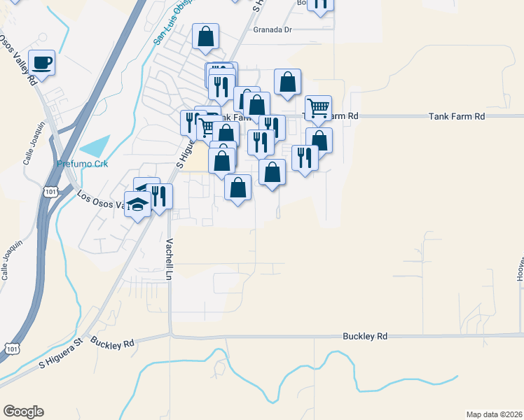 map of restaurants, bars, coffee shops, grocery stores, and more near 163 Suburban Rd in San Luis Obispo
