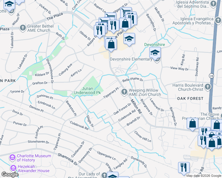map of restaurants, bars, coffee shops, grocery stores, and more near in Charlotte