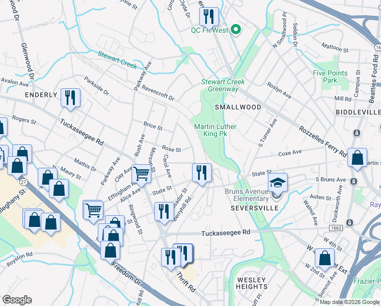 map of restaurants, bars, coffee shops, grocery stores, and more near in Charlotte