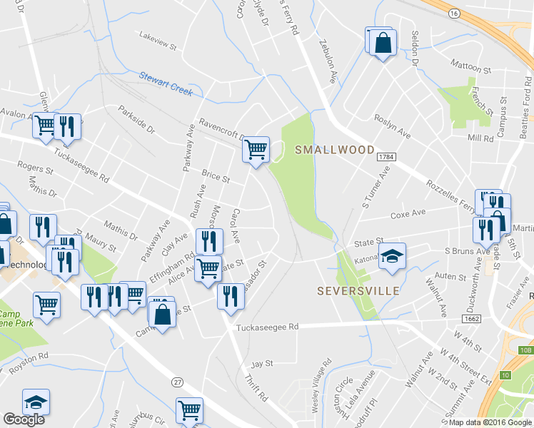 map of restaurants, bars, coffee shops, grocery stores, and more near in Charlotte
