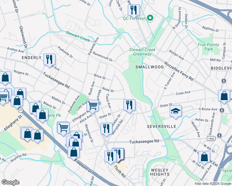 map of restaurants, bars, coffee shops, grocery stores, and more near in Charlotte