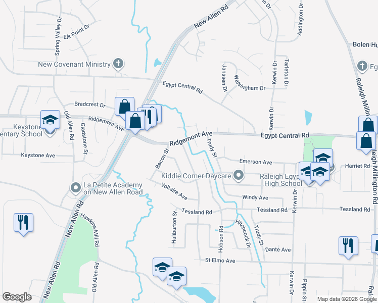 map of restaurants, bars, coffee shops, grocery stores, and more near 4268 Windermere Road in Memphis