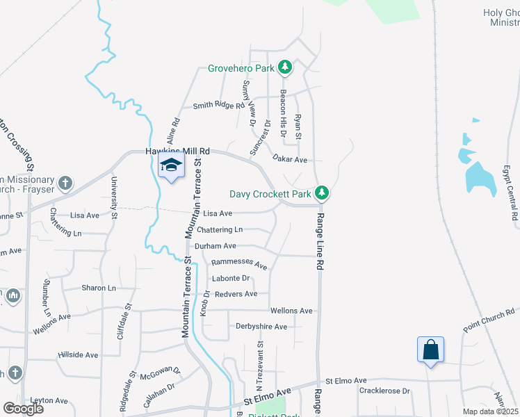 map of restaurants, bars, coffee shops, grocery stores, and more near 2544 Lisa Avenue in Memphis