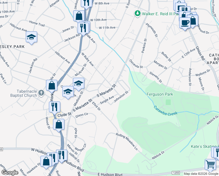 map of restaurants, bars, coffee shops, grocery stores, and more near in Gastonia
