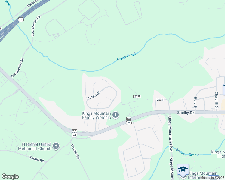 map of restaurants, bars, coffee shops, grocery stores, and more near 146 Crown Court in Kings Mountain