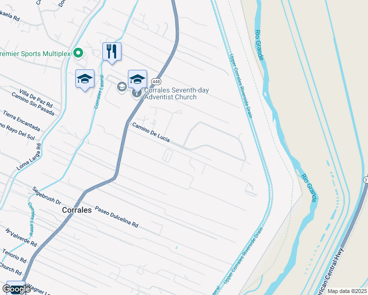 map of restaurants, bars, coffee shops, grocery stores, and more near 350 Camino De Lucia in Corrales