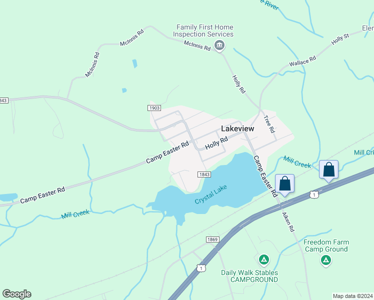 map of restaurants, bars, coffee shops, grocery stores, and more near 487 Camp Easter Road in Lakeview