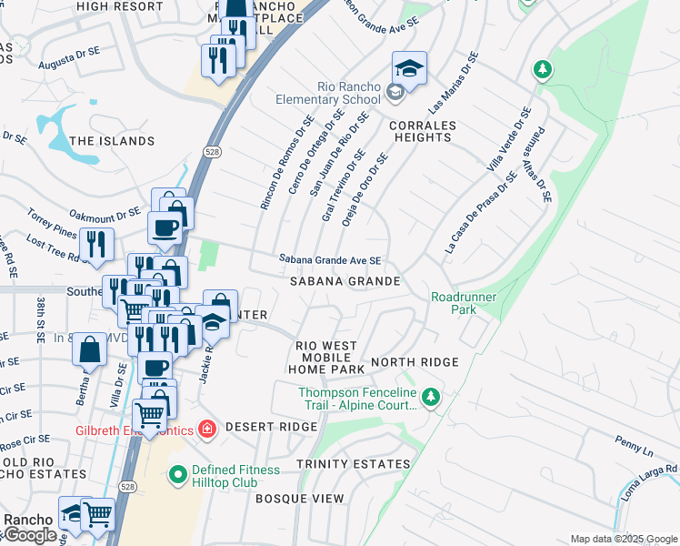 map of restaurants, bars, coffee shops, grocery stores, and more near 901 Benjamin Court Southeast in Rio Rancho