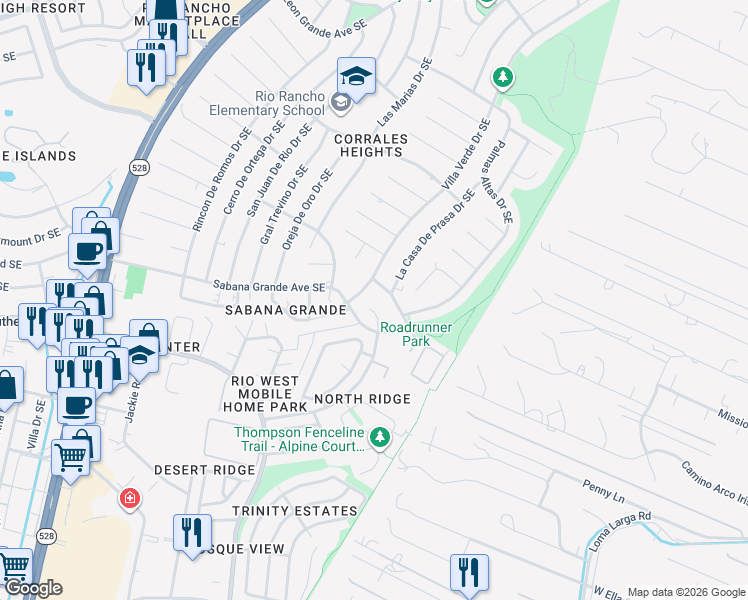 map of restaurants, bars, coffee shops, grocery stores, and more near 901 Verde Place Southeast in Rio Rancho