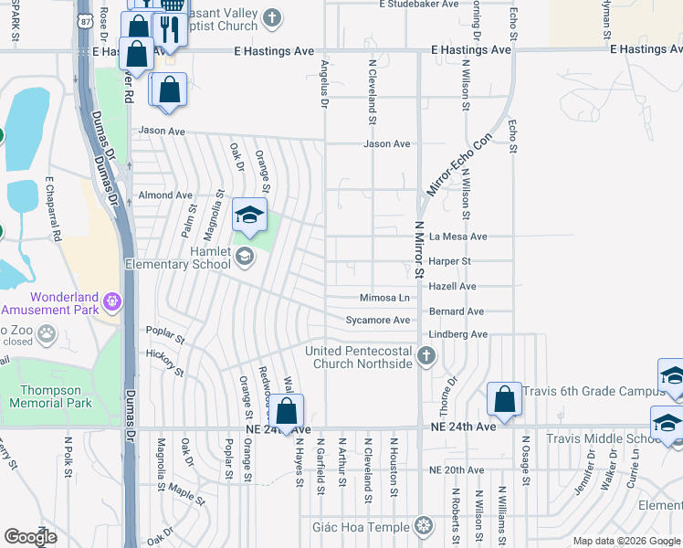 map of restaurants, bars, coffee shops, grocery stores, and more near 2900 North Arthur Street in Amarillo