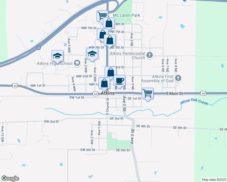 map of restaurants, bars, coffee shops, grocery stores, and more near in Atkins