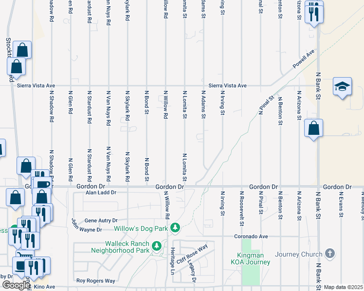 map of restaurants, bars, coffee shops, grocery stores, and more near 4105 North Lomita Street in Kingman