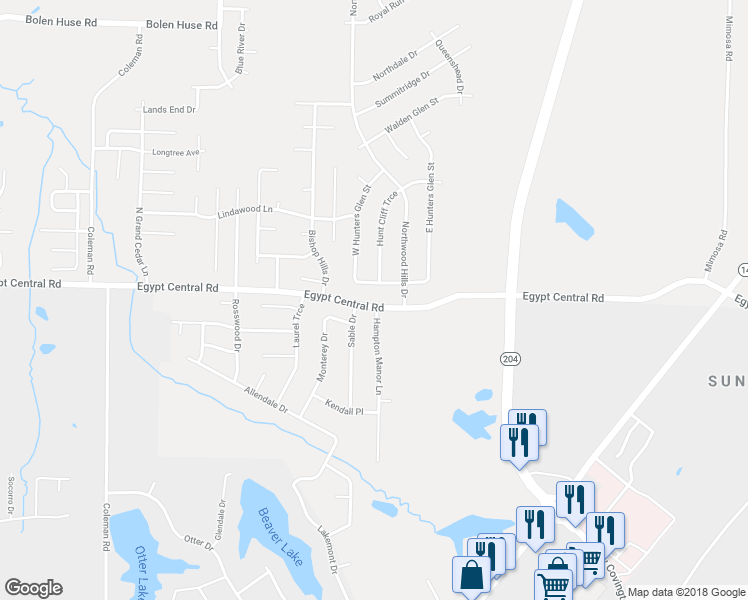 map of restaurants, bars, coffee shops, grocery stores, and more near 4808 Egypt Central Road in Memphis