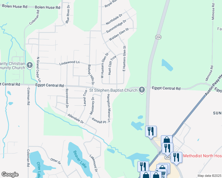 map of restaurants, bars, coffee shops, grocery stores, and more near 4822 Egypt Central Rd in Memphis