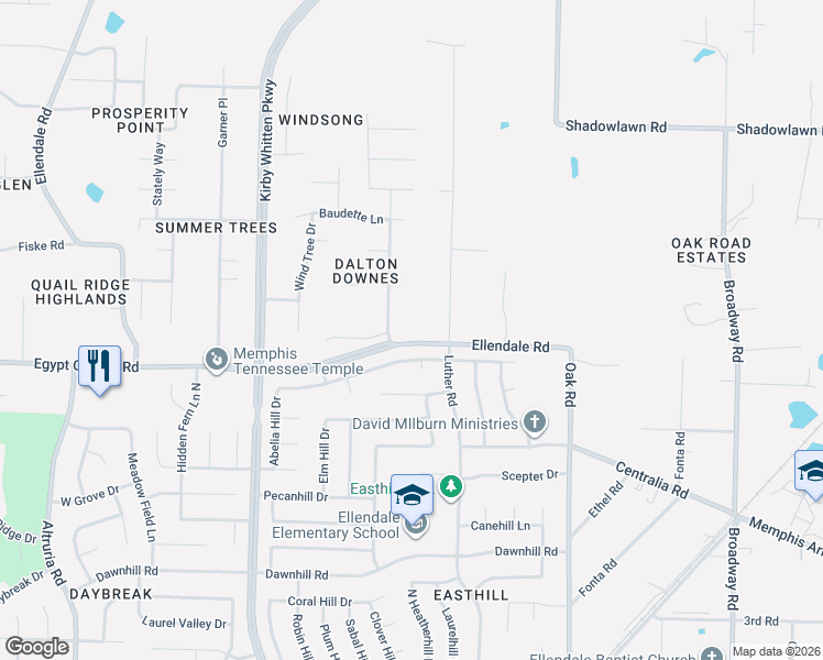 map of restaurants, bars, coffee shops, grocery stores, and more near 6940 Ellendale Rd in Memphis