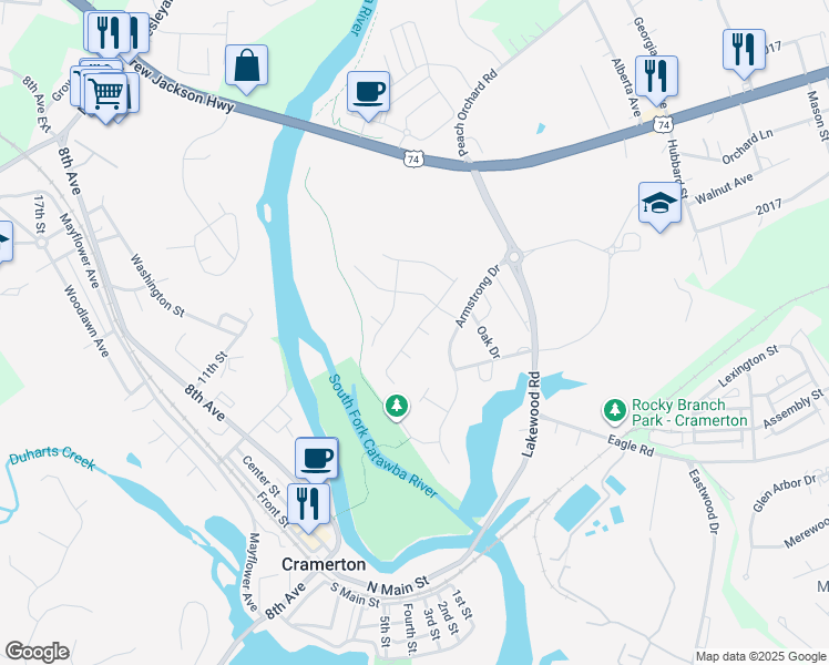 map of restaurants, bars, coffee shops, grocery stores, and more near Ridgeway Drive in Belmont