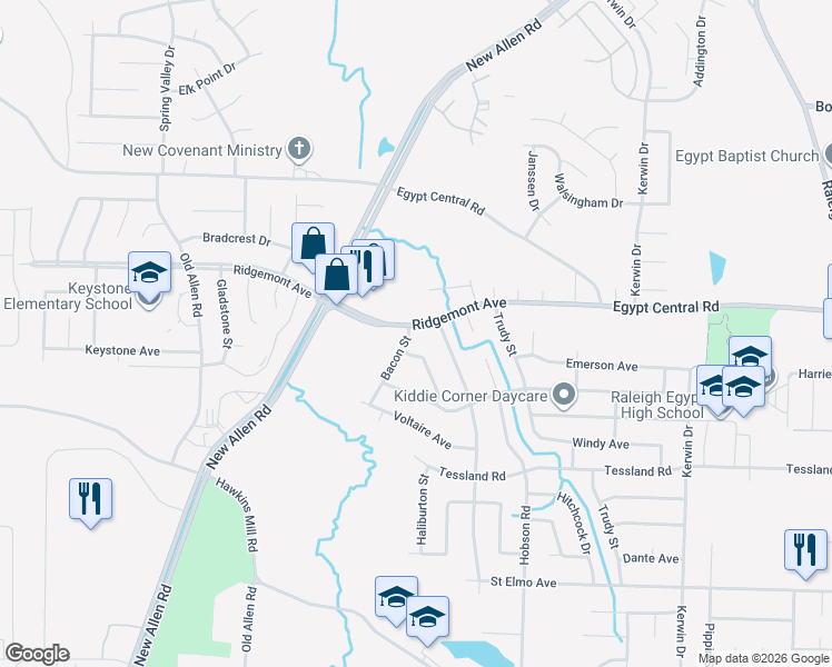 map of restaurants, bars, coffee shops, grocery stores, and more near 3613 Ridgemont Avenue in Memphis