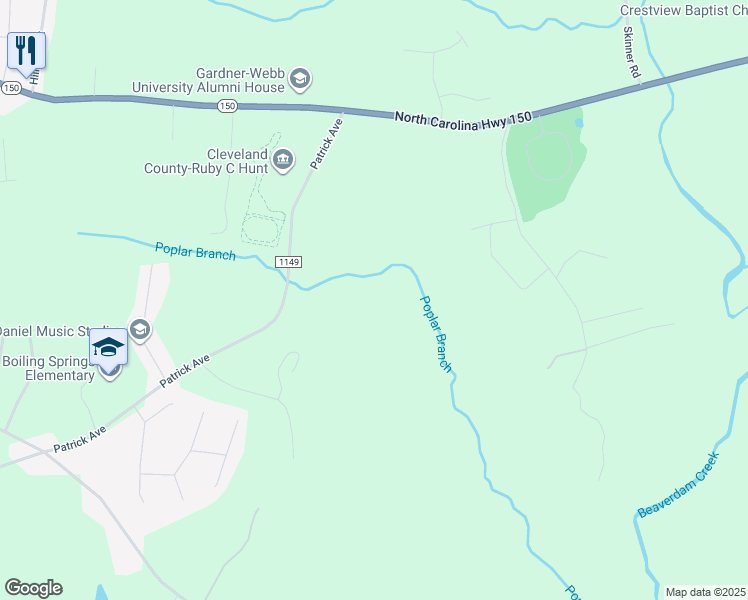 map of restaurants, bars, coffee shops, grocery stores, and more near 1402 State Road 1149 in Shelby
