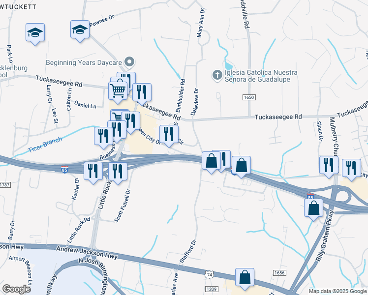 map of restaurants, bars, coffee shops, grocery stores, and more near 3021 Sheets Circle in Charlotte