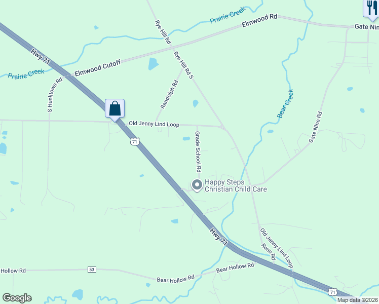 map of restaurants, bars, coffee shops, grocery stores, and more near 15004 Grade School Road in Fort Smith
