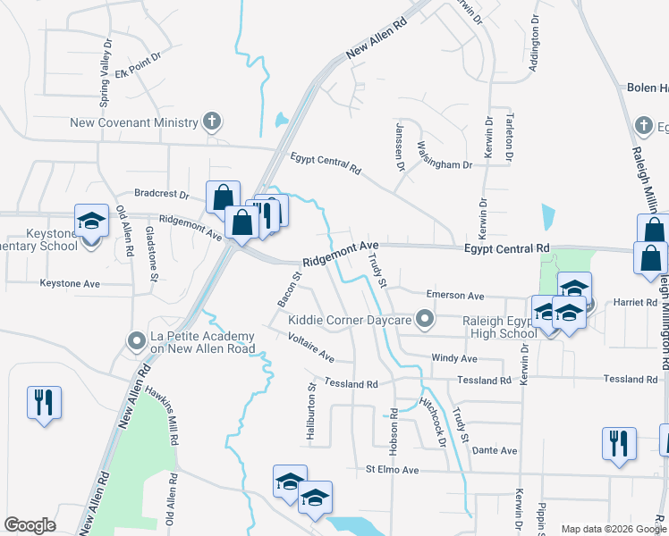 map of restaurants, bars, coffee shops, grocery stores, and more near 4268 Windermere Road in Memphis