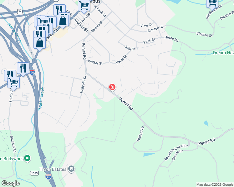 map of restaurants, bars, coffee shops, grocery stores, and more near 611 Peniel Road in Columbus