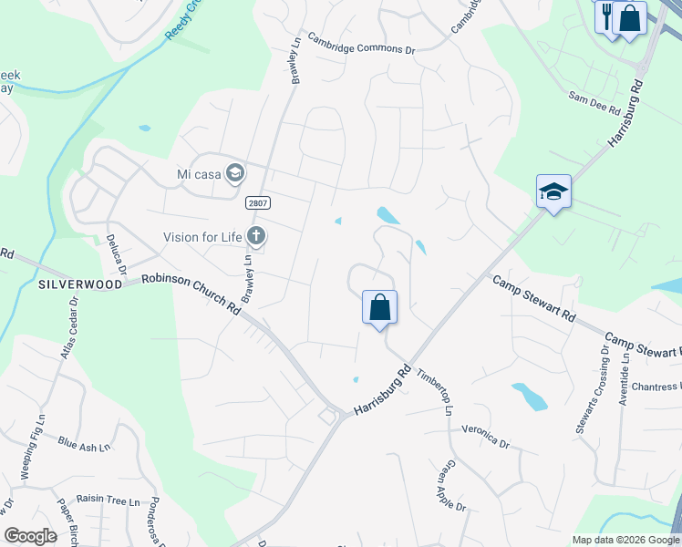 map of restaurants, bars, coffee shops, grocery stores, and more near 5942 Timbertop Lane in Charlotte