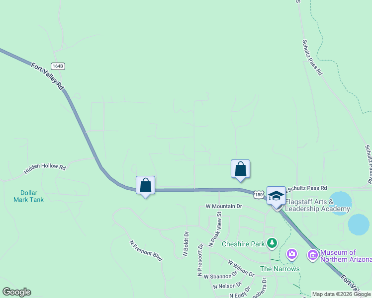 map of restaurants, bars, coffee shops, grocery stores, and more near 5115 Magdalena Road in Flagstaff